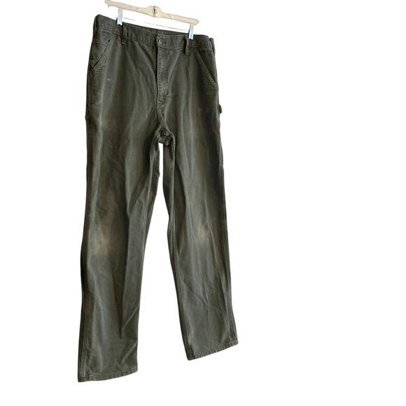 Mens Carhartt Drab Military Green Loose Original Fit Work Denim Jeans Size 36x32 - Picture 3 of 16